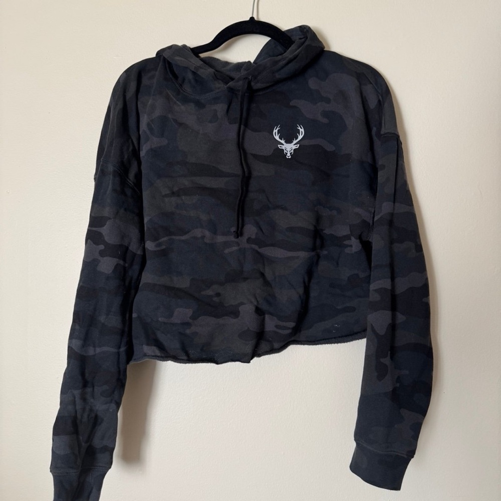 Camo Cropped Hoodie with Deer Logo
